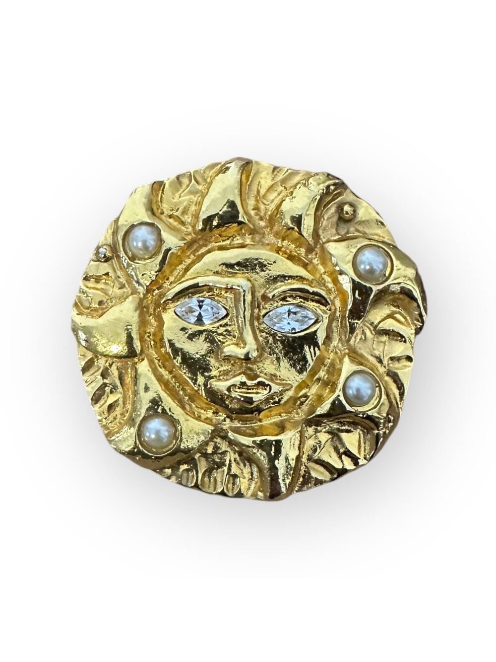 Dominique Aurientis Paris Sun Rhinestone Pearl Brooch